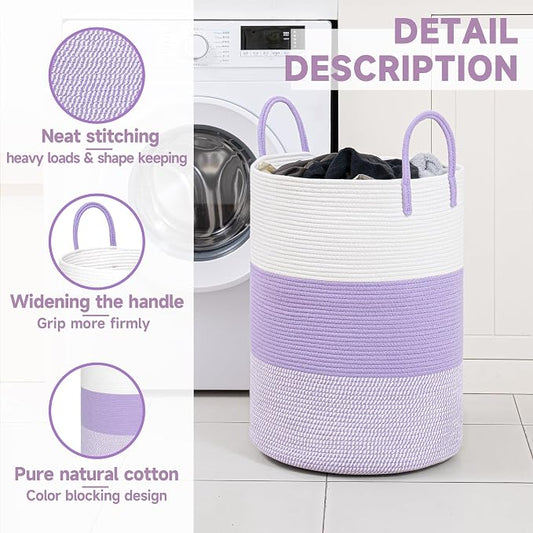CLHMILY&Z 80L Laundry Basket Round Storage Rope Basket - Image 2