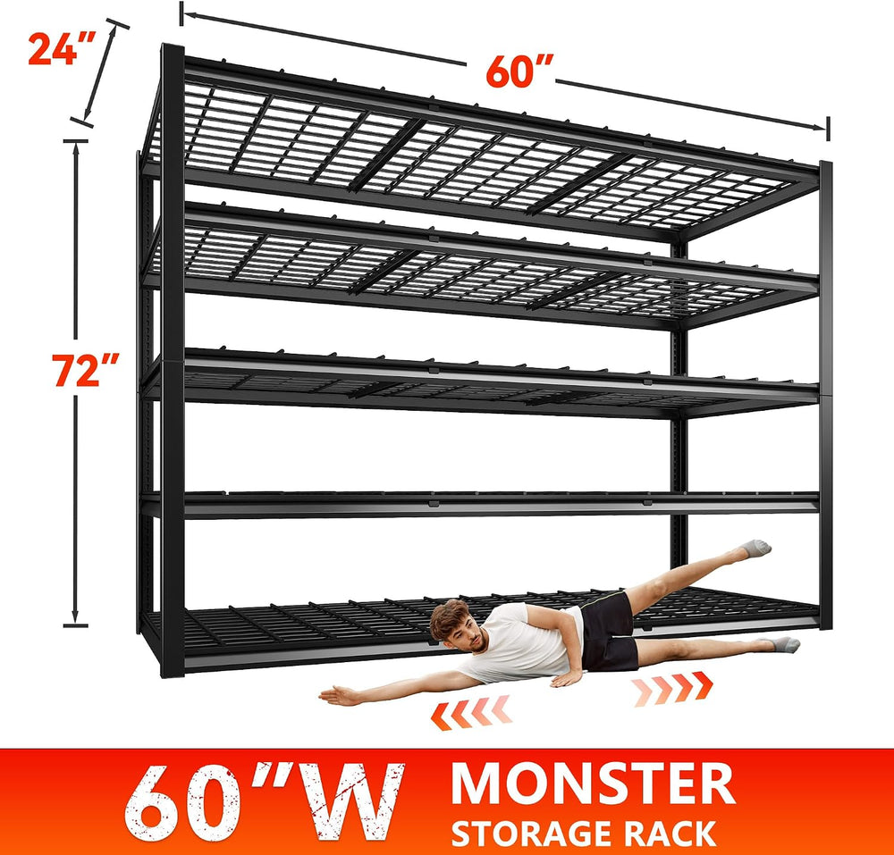 REIBII 60" W Garage Shelving Heavy Duty Metal Shelving 3000LBS Storage S...