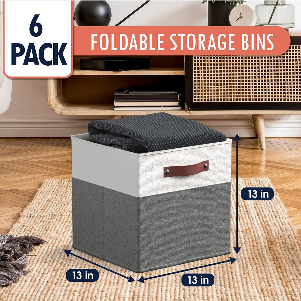 Ornavo Home 13x13 Foldable Fabric Storage Cube Bins, 6 Pack, White/Gray