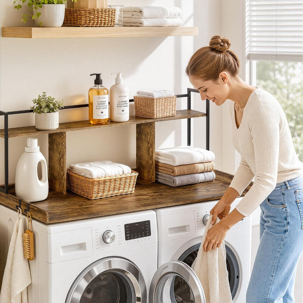 PEGZONE Washer Dryer Countertop Water Resistant Adjustable Hooks Brown