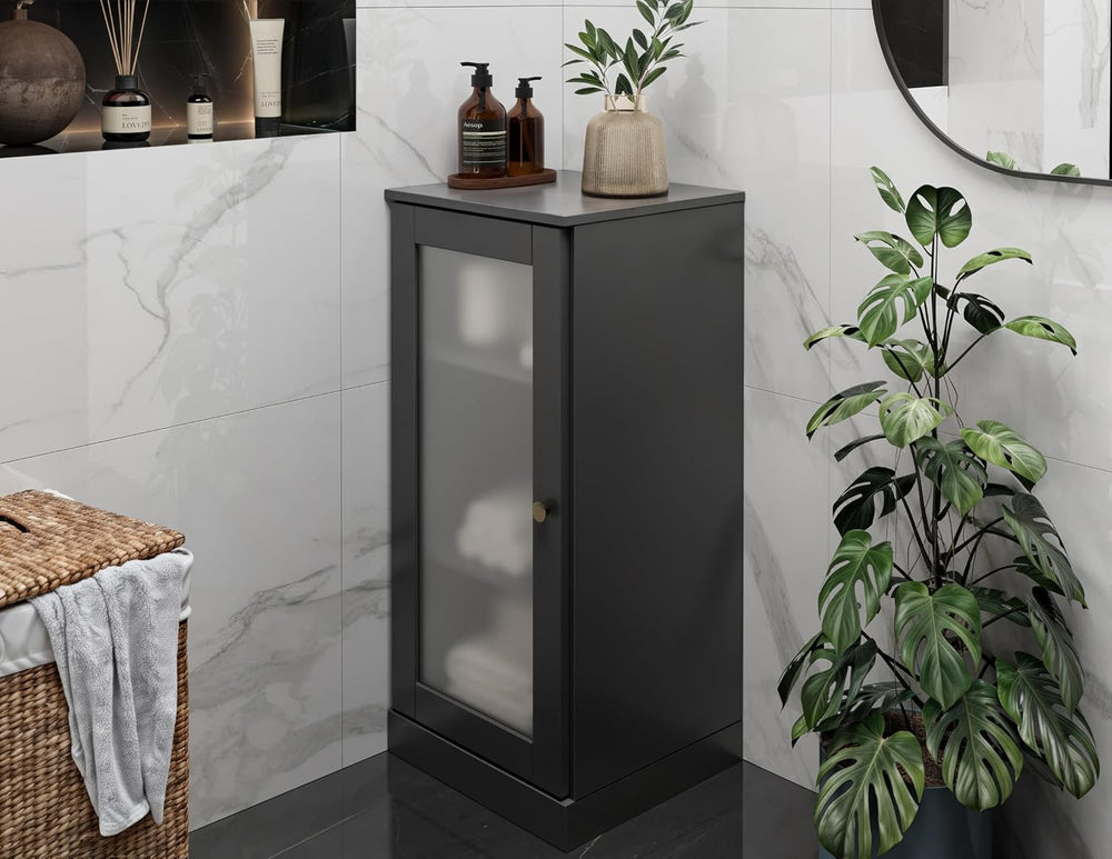 Palace Imports 100% Solid Wood Bathroom Cabinet, Frosted Door, Black, 16.5&qu...