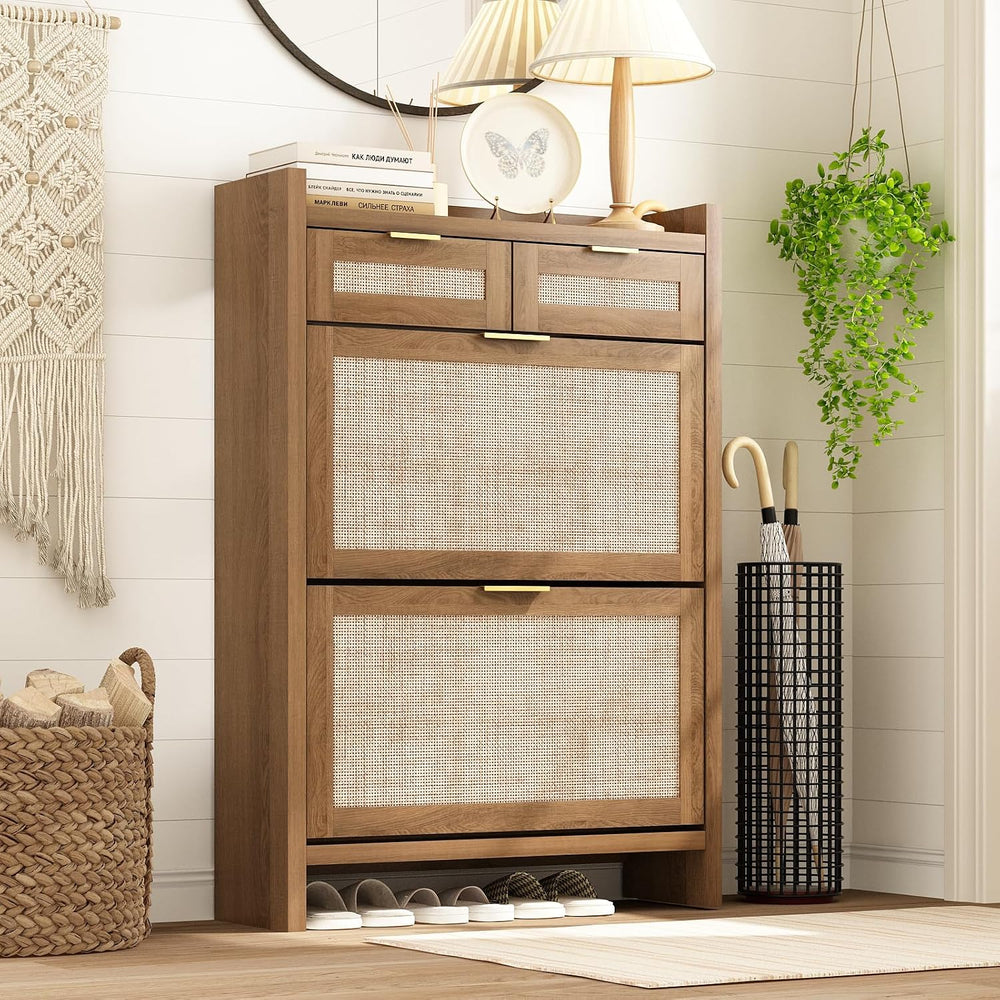 Shoe Organizer Cabinet Storage for Entryway - Slim Rattan Shoe Rack for Front...
