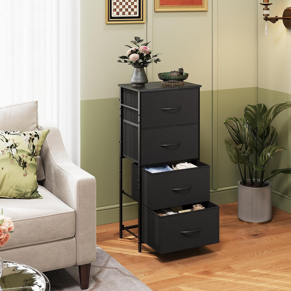 WLIVE Small Dresser Nightstand for Bedroom, 4 Drawers, Charcoal Black