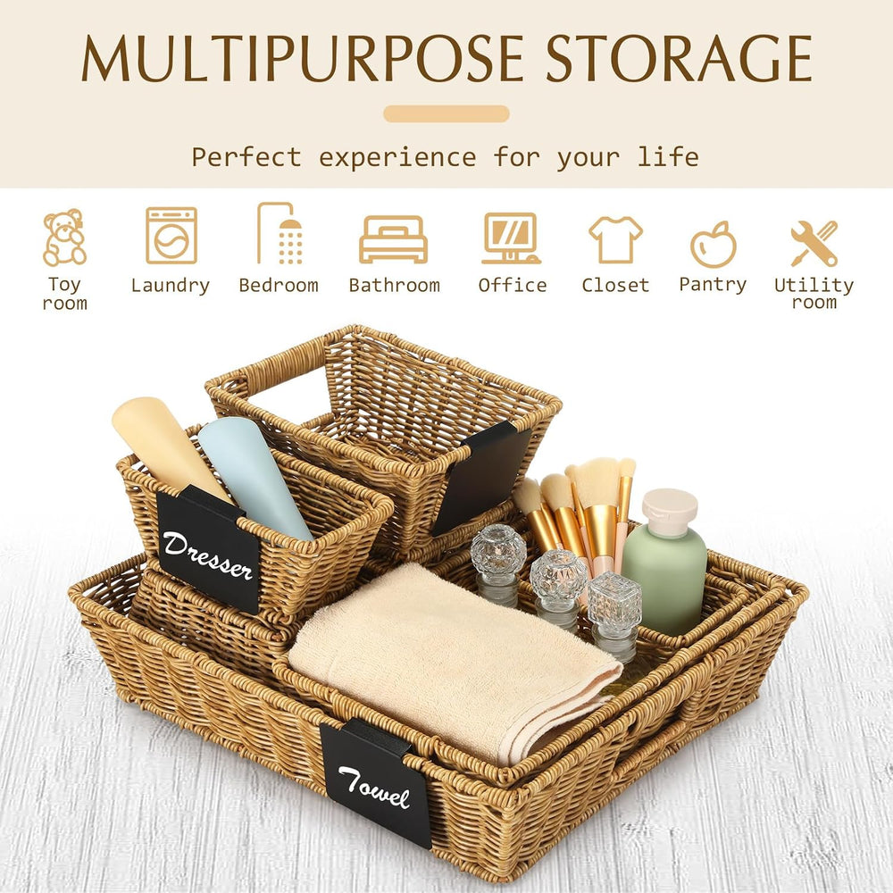 Marsui 9 Pcs Wicker Storage Baskets for Pantry Organization with Handle Label...