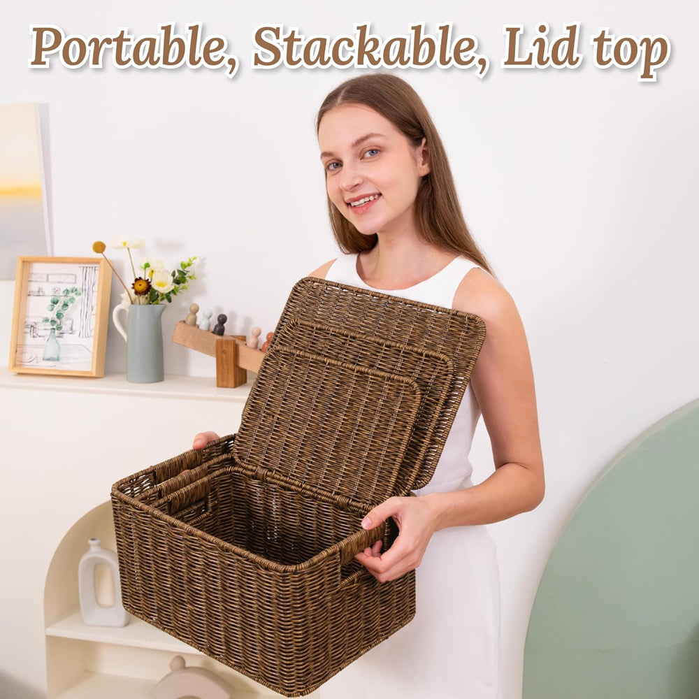 WeeNest Baskets with Handles, Wicker Storage, Shelf Boxes for Organizing, Sta...