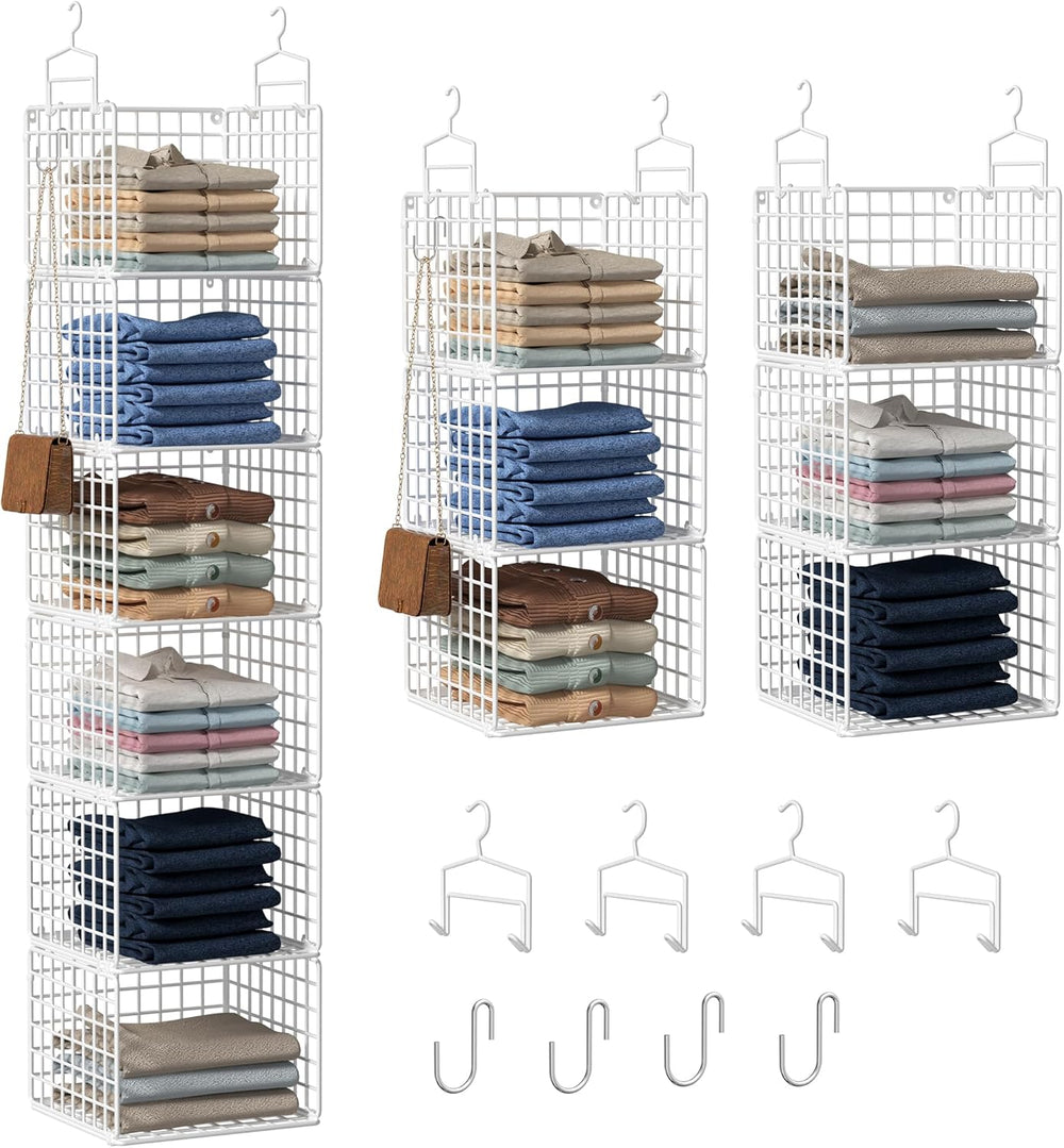 6 Tier Closet Hanging Organizer, Metal Closet Organizers and Storage with 4 H...