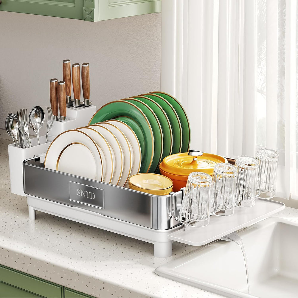 SNTD 304 Stainless Steel Dish Drying Rack for Small Kitchen Counter, White
