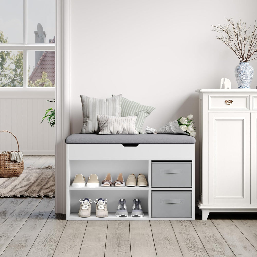 Mondeer Shoe Storage Bench with Seat, Folding Padded Seat, White