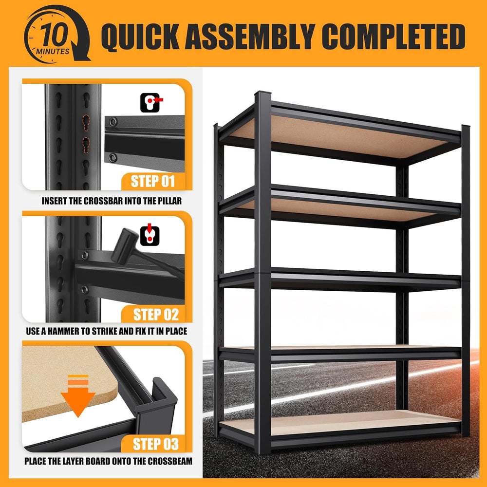 5-Tier Garage Shelving Heavy Duty Storage Shelves, Adjustable Shelving Unit, ...