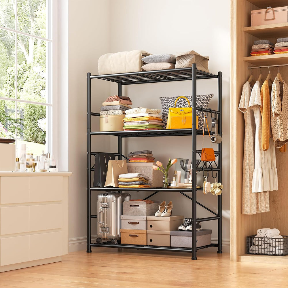 DurayLoly 5-Tier Metal Shelving with Hooks & Side Panel for Kitchen Pantry
