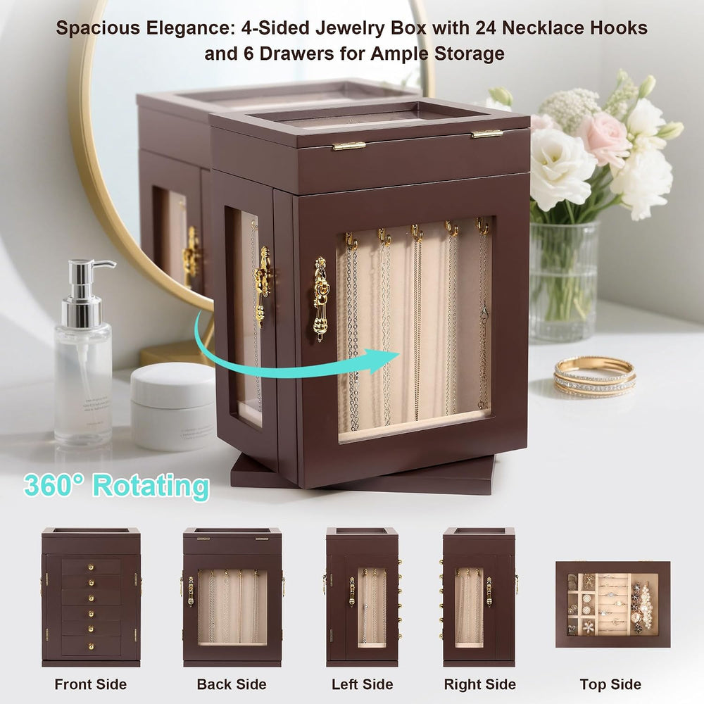 Kendal 360° Rotating Jewelry Box, Wooden Jewelry Box for Women, Graduation Gi...