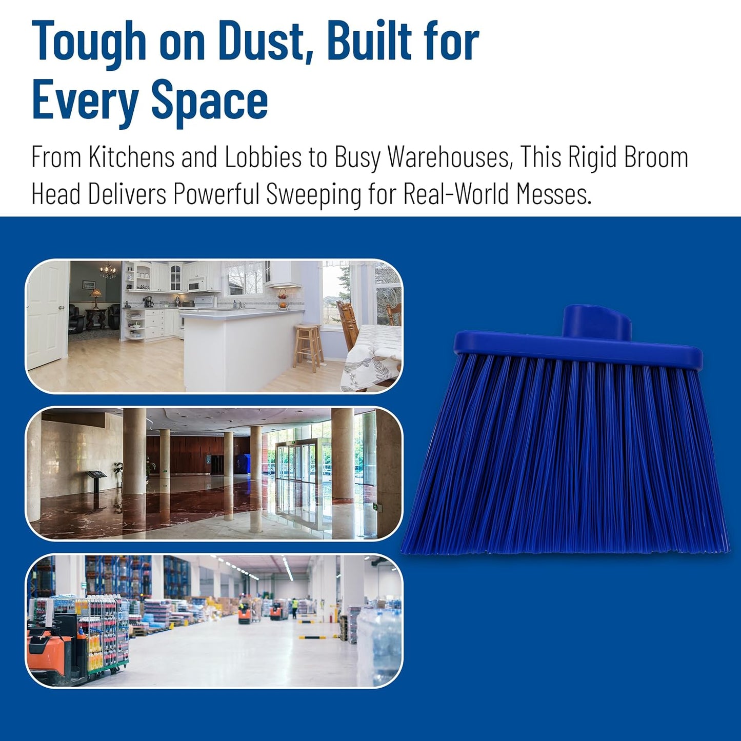 SPARTA Broom Head Angled, Un-Flagged for Large Debris Indoor, Outdoor, Home, Restaurant, Lobby, Office, Plastic, 12 Inches, Blue