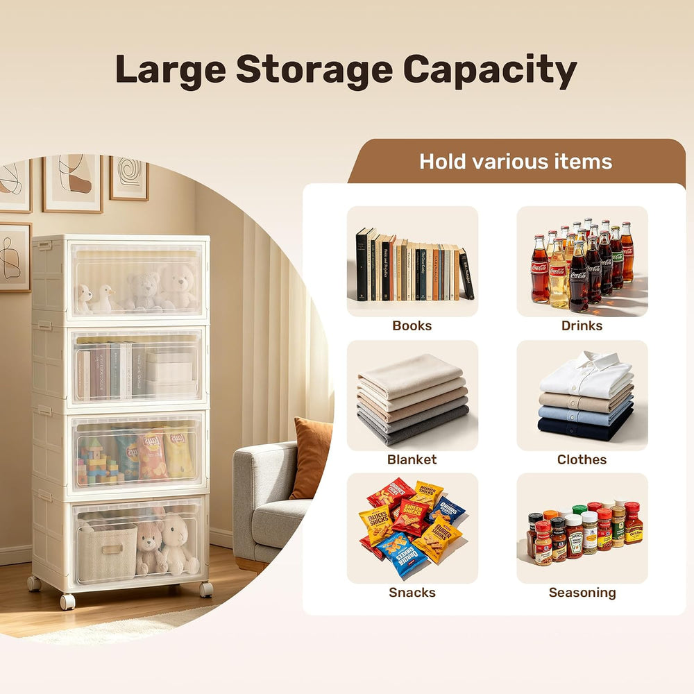 Stackable Storage Bins with Lid and Wheels, 128QT 4 Tier Closet Organizers