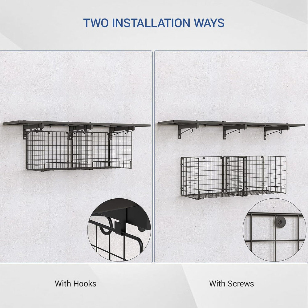 1x4ft Heavy Duty Garage Wall Shelving with 2 Wire Baskets, Garage Shelving Wa...