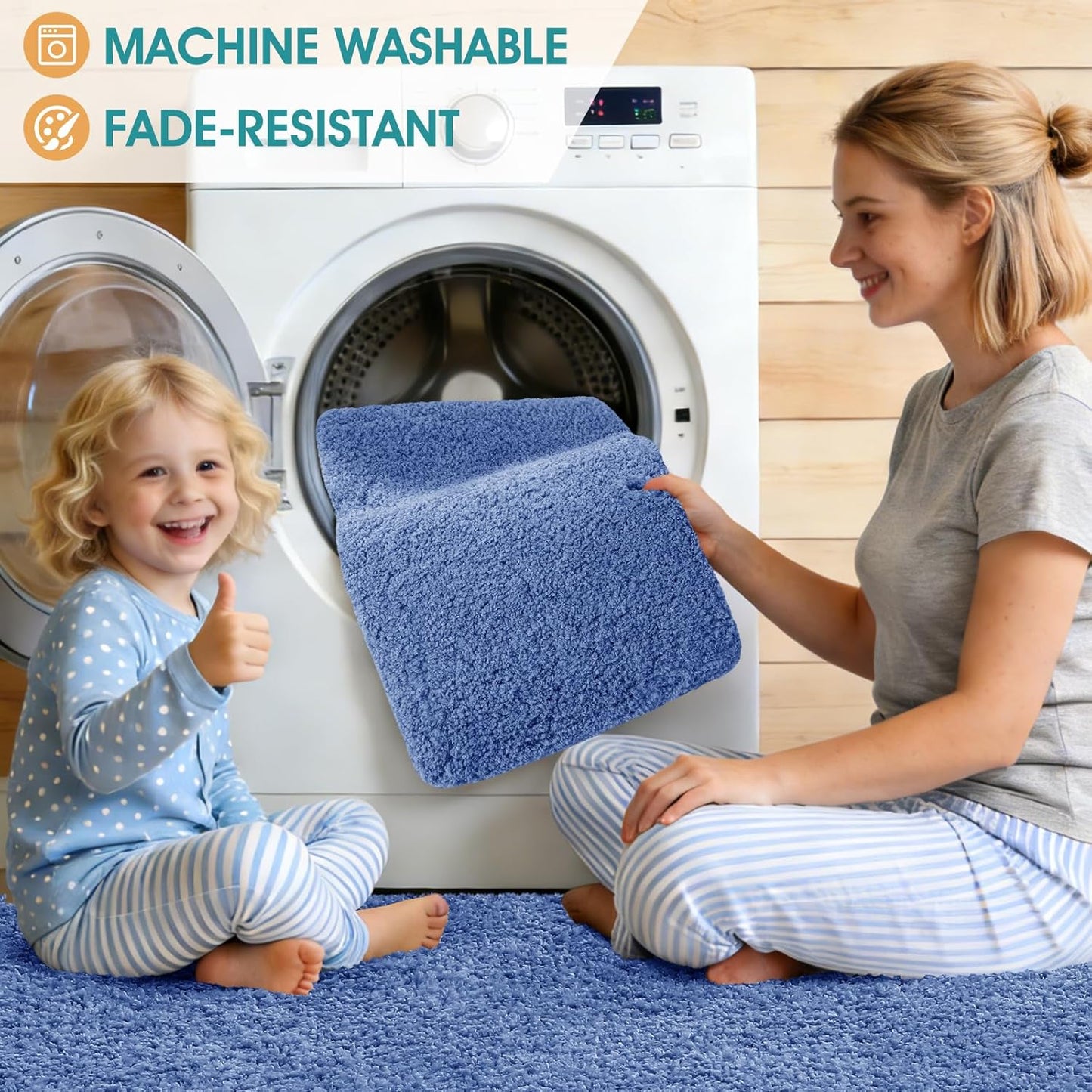 Microfiber Thick Bathroom Rugs, Flurry Non Slip Bath Rug, Ultra Soft Plush Absorbent Bathroom Mat, Machine Washable Luxury Toilet Rug Set, Bath Mat for Tab, Shower and Bathroom, Blue, 24"x17"
