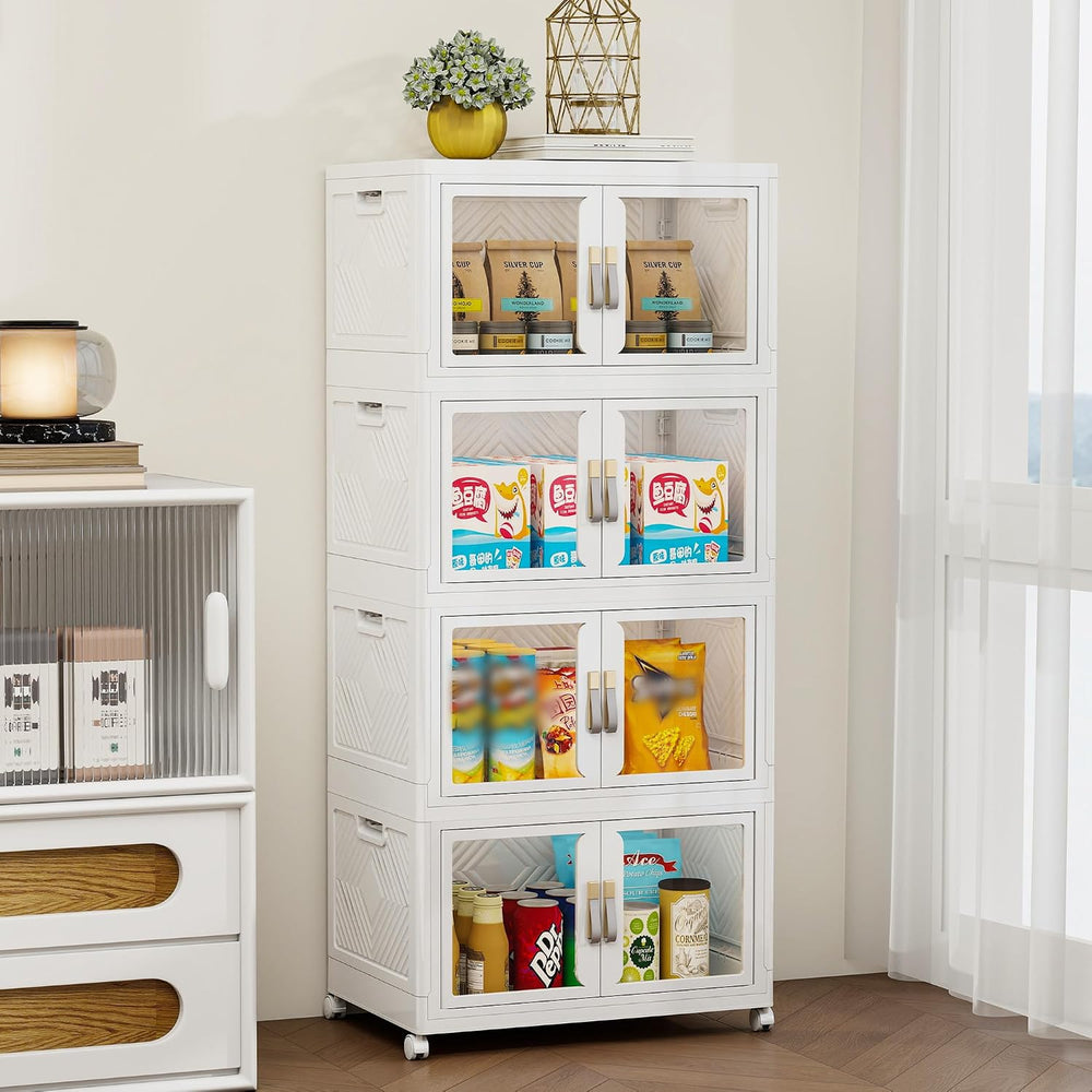 Stackable Storage Bins with Doors & Lids & Wheels,