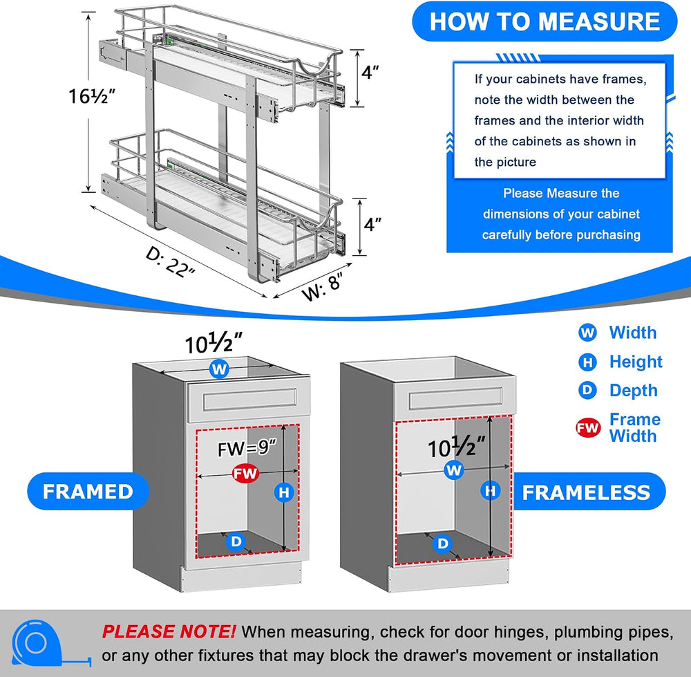 WelFurGeer 2-Tier Kitchen Cabinet Pullout Shelf and Drawer Organizer, Soft Cl...