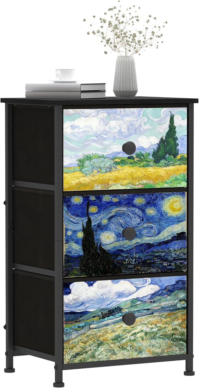 Dresser with 3 Drawers Van Gogh Drawer Dresser for Bedroom Narrow Nightstand ...