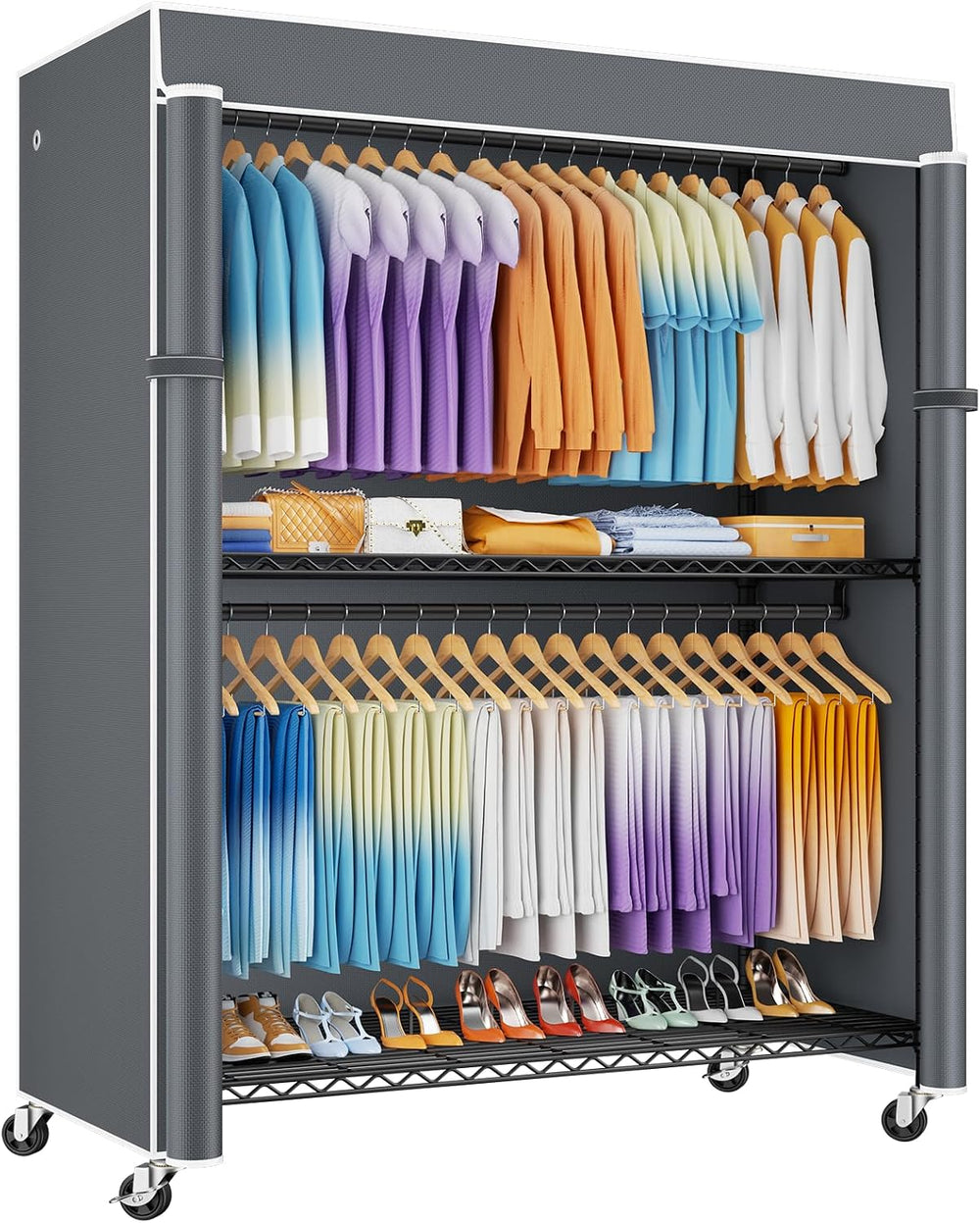 ULIFHOME P8C Max Heavy Duty Clothes Rack(With Extended Width Design) Rolling ...