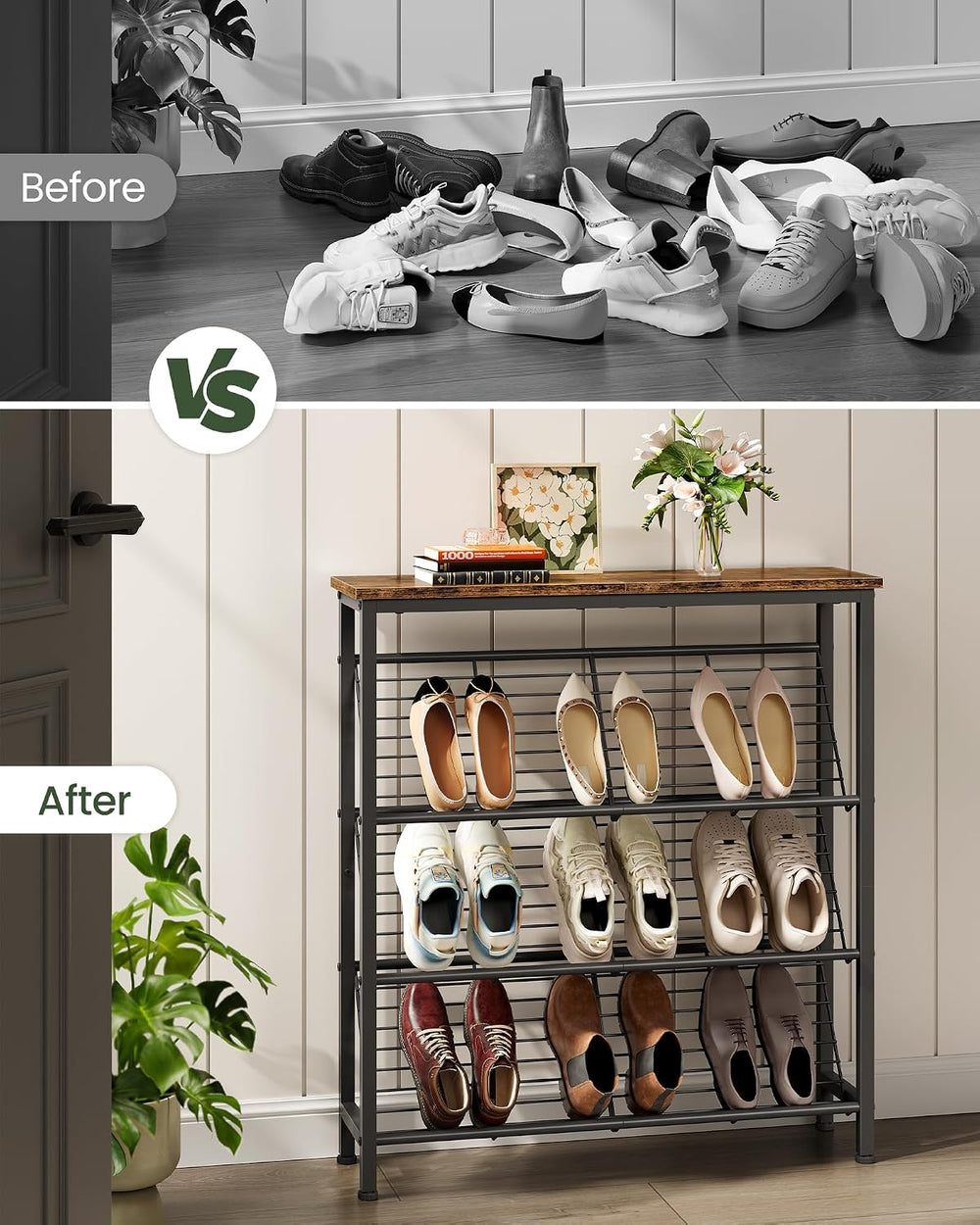 CHOEZON Shoe Rack, 4-Tier Narrow Shoe Storage Shelf, Slim Shoe Rack with Wood...