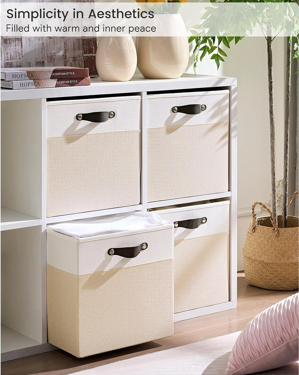 Cube Storage Bins | 11.8"x11.8"x9.8", Beige & White, 6 Pack