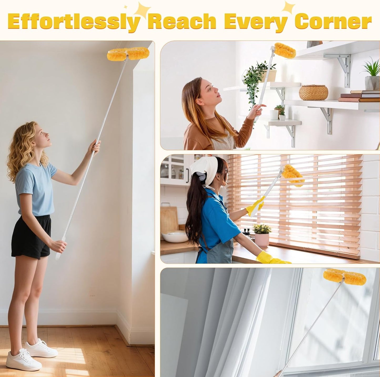 6 ft Extendable Duster Handle with 20 Pcs, 360° Heavy Duty Duster Refills Kit for Swiffer, 4X Electrostatic Microfiber for Cleaning Home, Effortlessly Reach Ceilings, Fans & Hard-to-Reach Areas