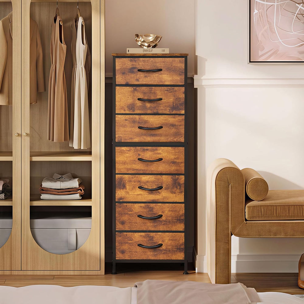 WLIVE Tall Dresser for Bedroom, 7 Drawer Dresser, Rustic Brown