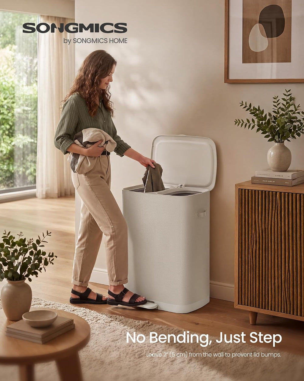 SONGMICS Laundry Hamper with Lid and Pedal, 160L Laundry Basket,2 Sections