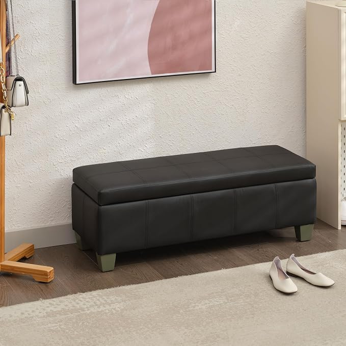Black Faux Leather Ottoman - Image 10