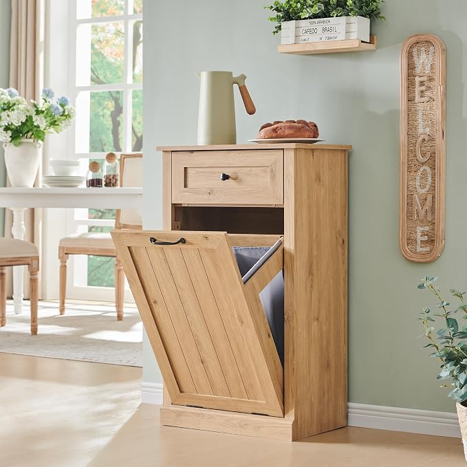 Tilt Out Laundry Hamper Cabinet, 10 Gallon Farmhouse Trash Can Cabinet