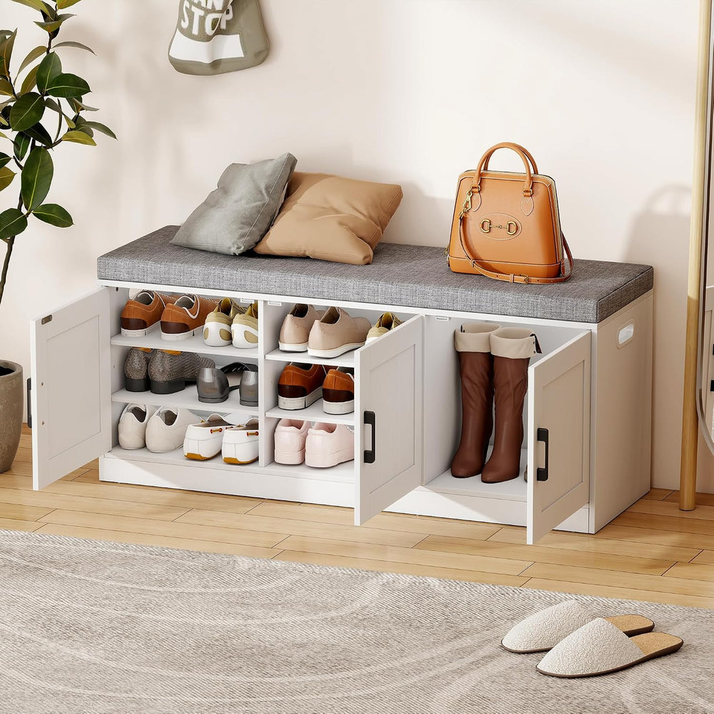 3-Tier Shoe Storage Bench with Adjustable Shelf, Large Capacity Entryway Shoe...