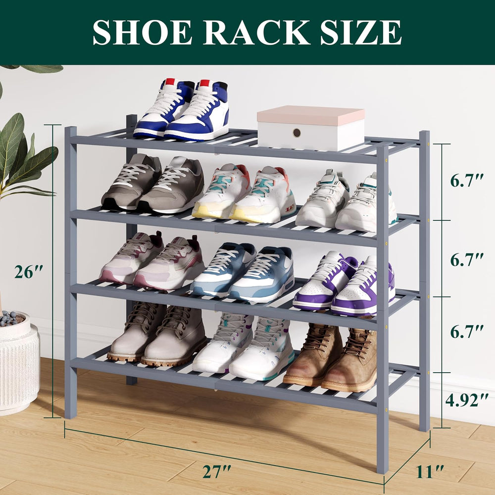 Smiry Bamboo Shoe Rack for Closet, 4 Tier - 26.77" Wide, Grey