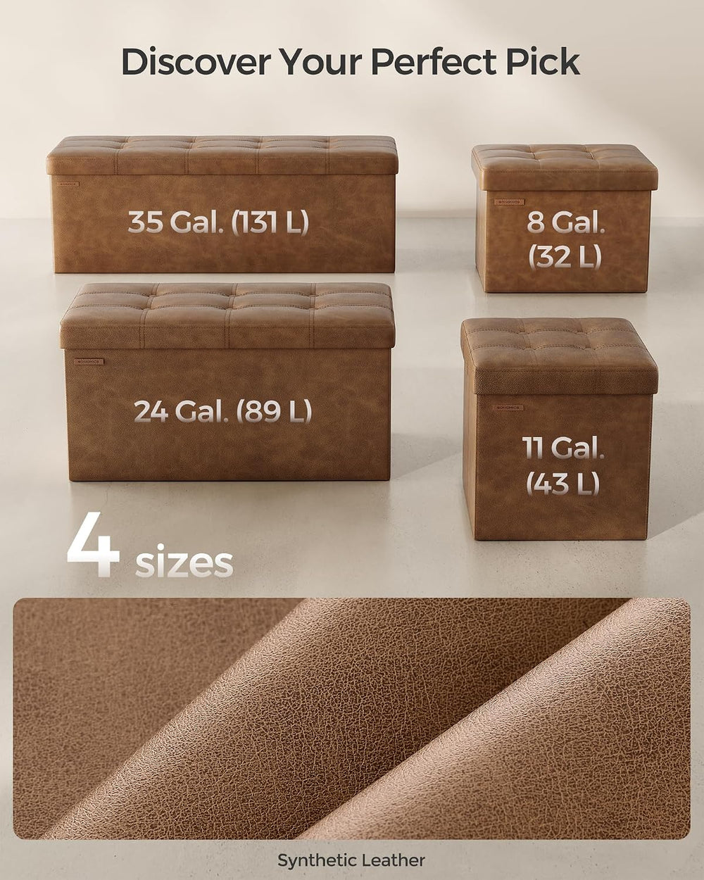 SONGMICS Storage Ottoman Bench, 30 Inches Folding Foot Rest Stool