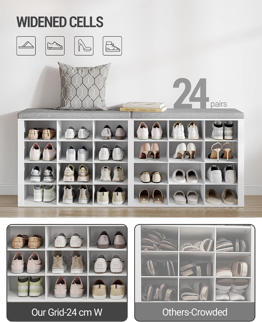 Hzuaneri Shoe Storage Bench with Cushion, Storage Bench with 24 Cubbies