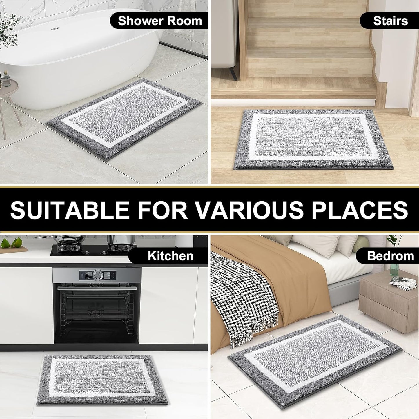 OLANLY Small Bathroom Rugs 24x16, Extra Soft and Absorbent Microfiber Bath Rugs, Non-Slip, Machine Washable, Quick Dry Shaggy Bath Carpet, Bath Mats for Bathroom Floor, Tub, Shower, Grey
