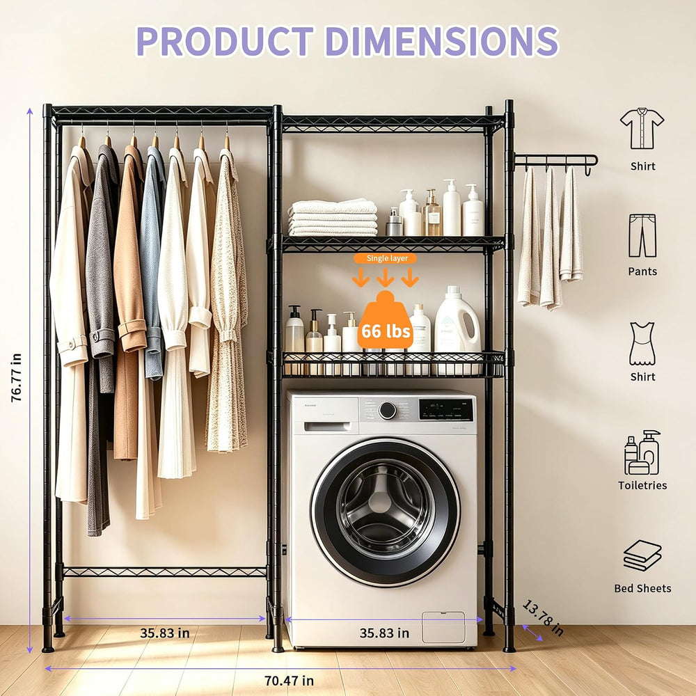 Over Washer and Dryer Laundry Shelves, 4-Tier Heavy Duty Clothes Drying Rack ...
