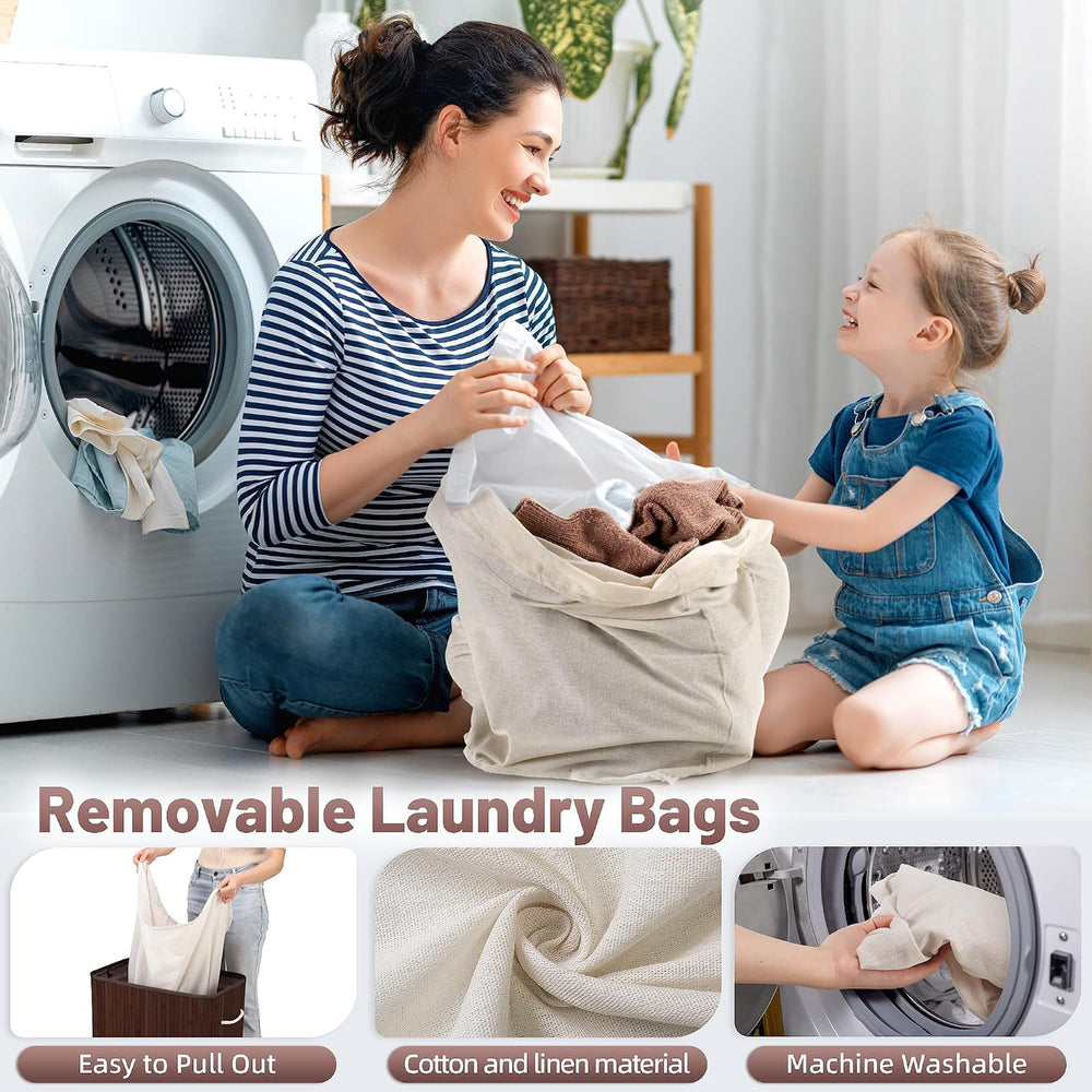 Aliphon 150L Laundry Hamper with lid, 3-Section Clothes Laundry Basket with H...