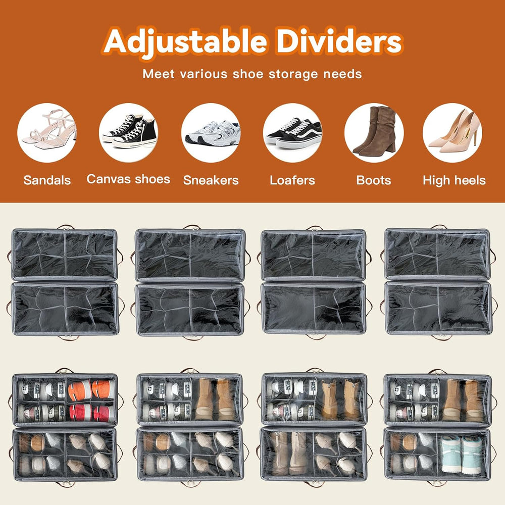 Shoe Organizer for Closet, Fits 32 Pairs, Gray, 4 Pack