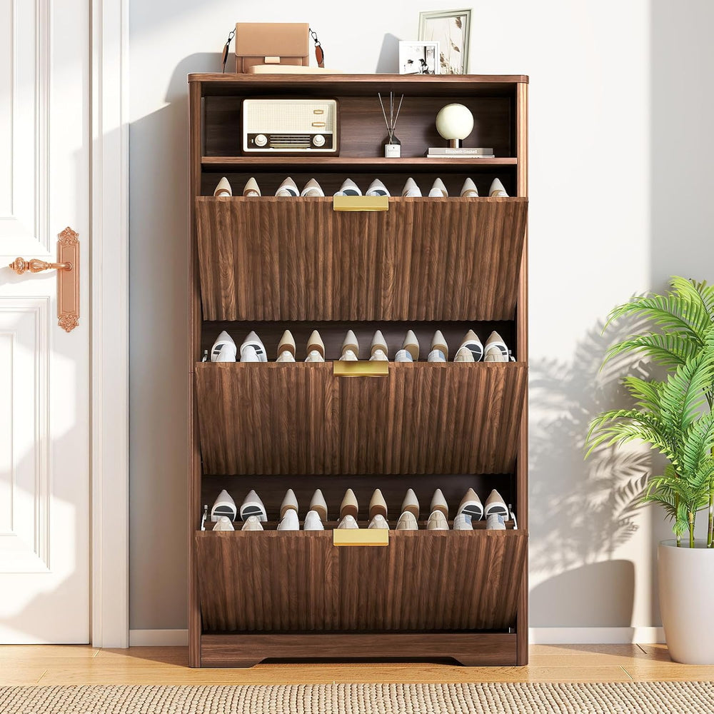 Rovibek Shoe Cabinet Storage for Entryway, Narrow Shoe Rack with 3 Flip Drawe...