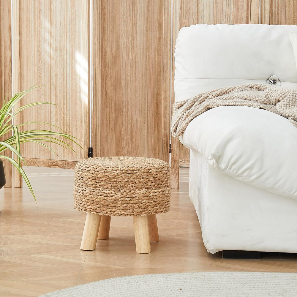 Round Ottoman Foot Stool Wicker Seagrass Natural Natural