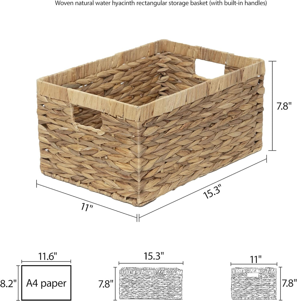 Woven Natural Water hyacinth Rectangular Storage Baskets with inside Handle,K...