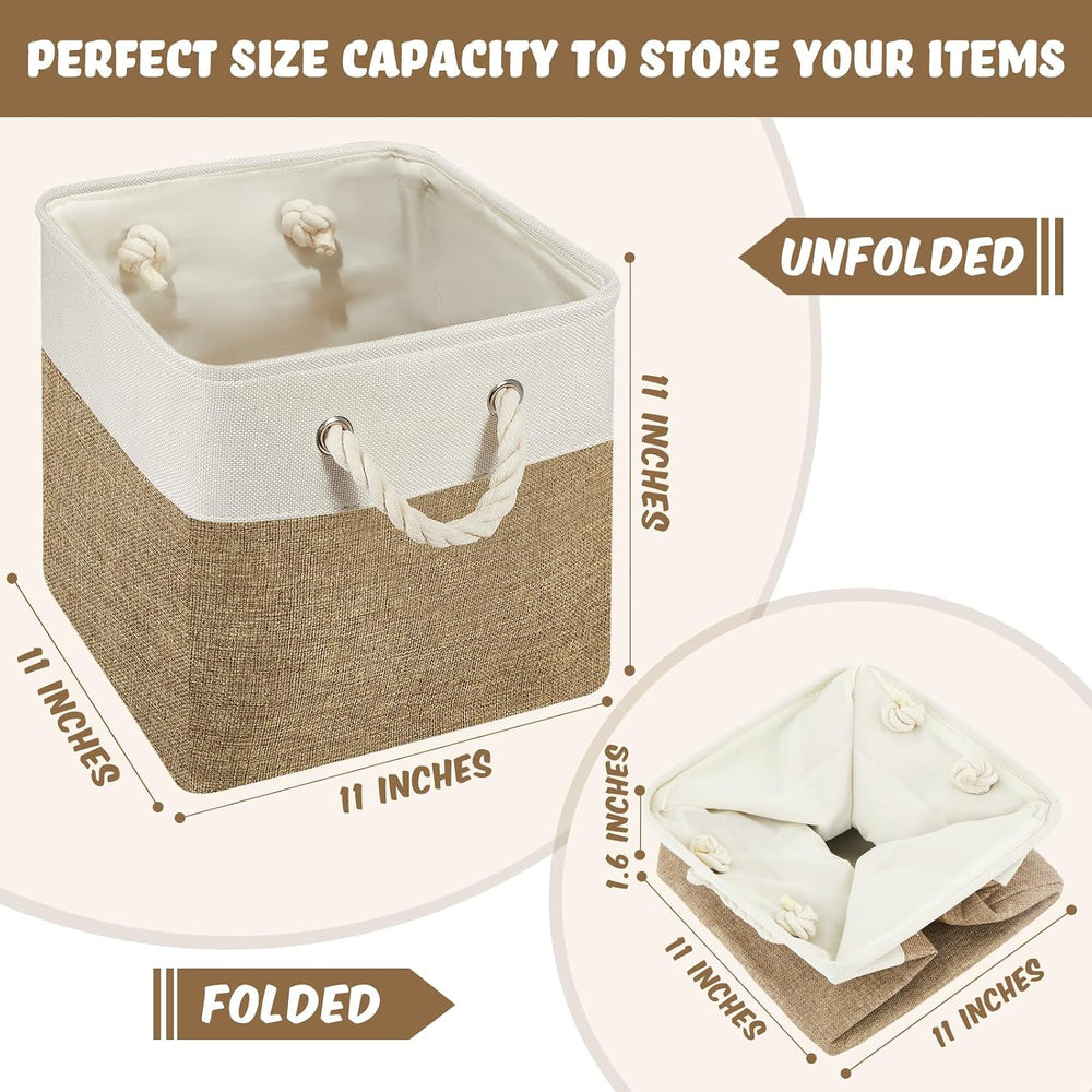 6 Pack 11x11 Inch Boho Cube Storage Bins Fabric Square Cube Basket, 6 Color
