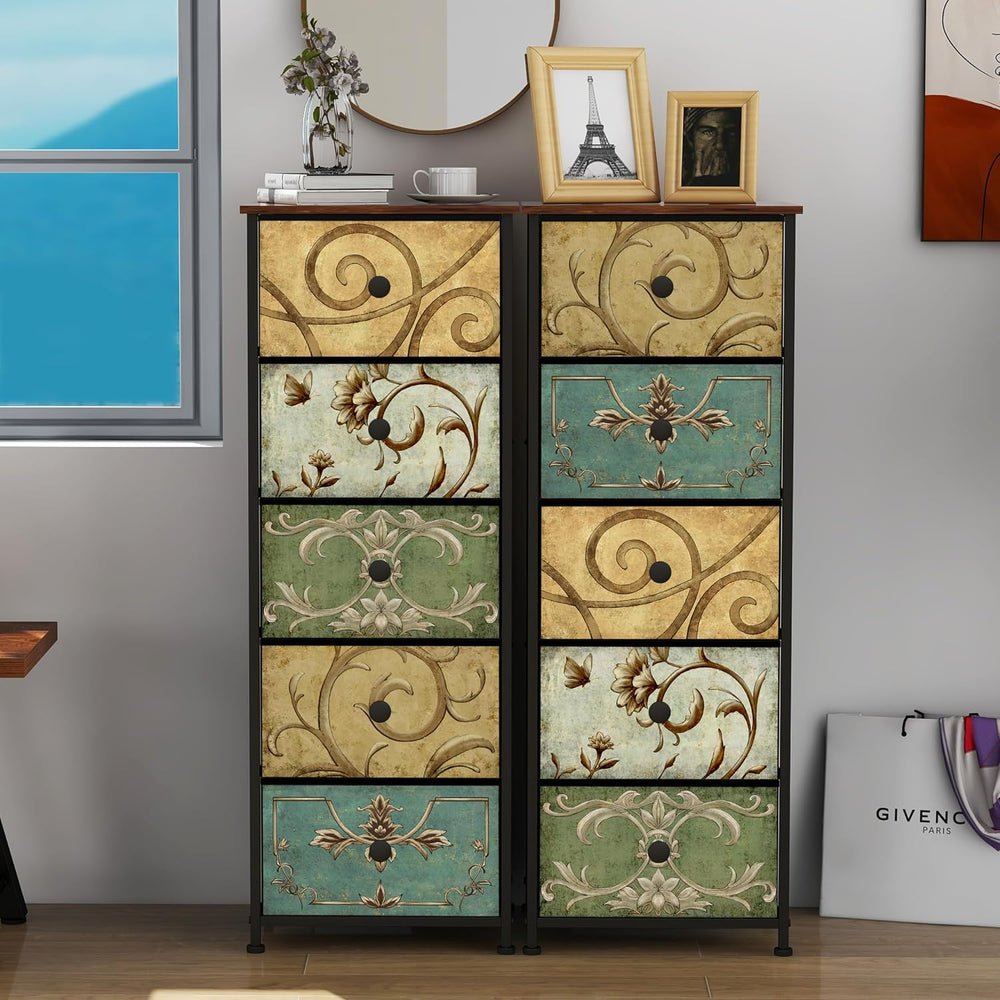 Tohomeor Small Dresser for Bedroom with Retro Flower Narrow Drawers Slim Ches...