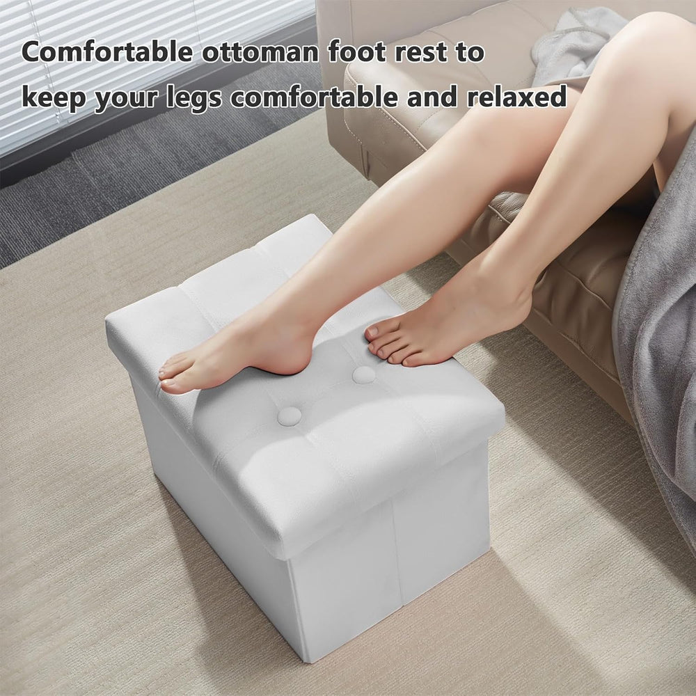 AmasSmile Ottoman with Storage,Folding Chest,17" Velvet,White 2 Pack