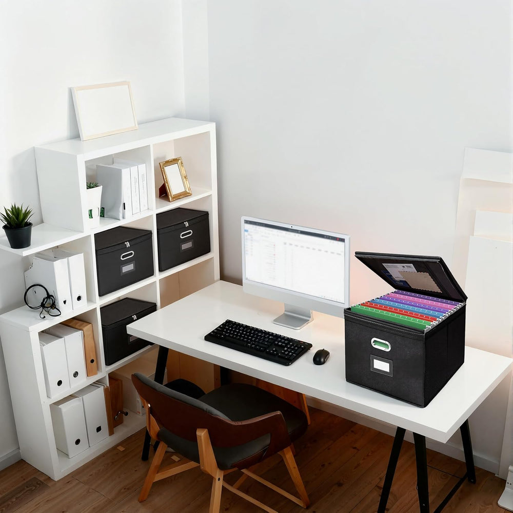 4 Pack File Organizer Boxes with Lids, Collapsible Document Storage Bin with ...