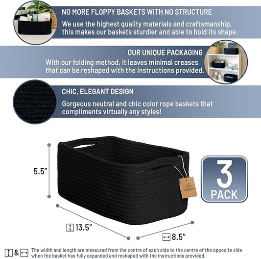 NaturalCozy 13.5”x8.5”x5.5” Rectangle Storage Baskets - Image 2