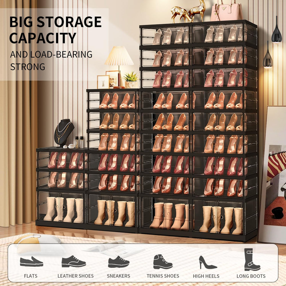 CIMLORD 3-Tier Foldable Shoe Rack, Magnetic Clear Doors, 6 Pairs, Black