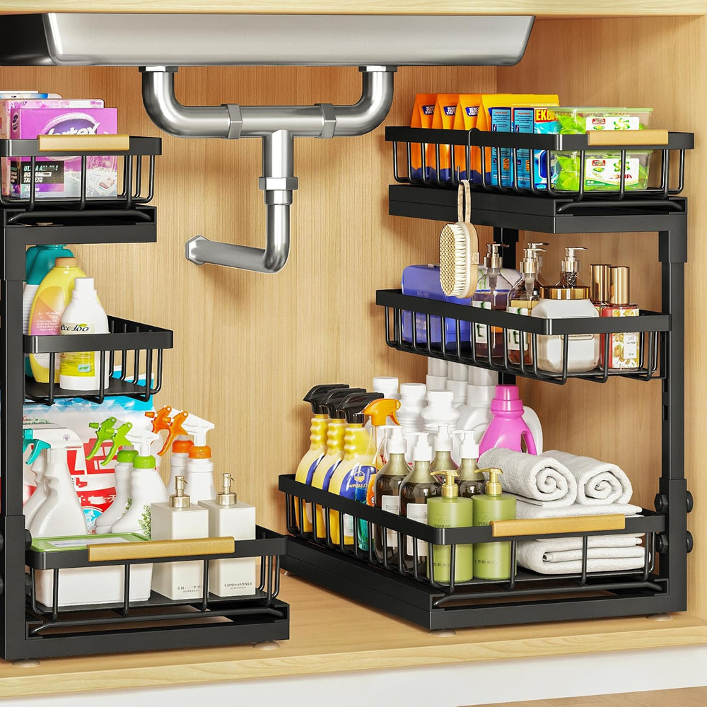 Under Sink Organizer and Storage for Bathroom and Kitchen - 2 Pack 3 Tier