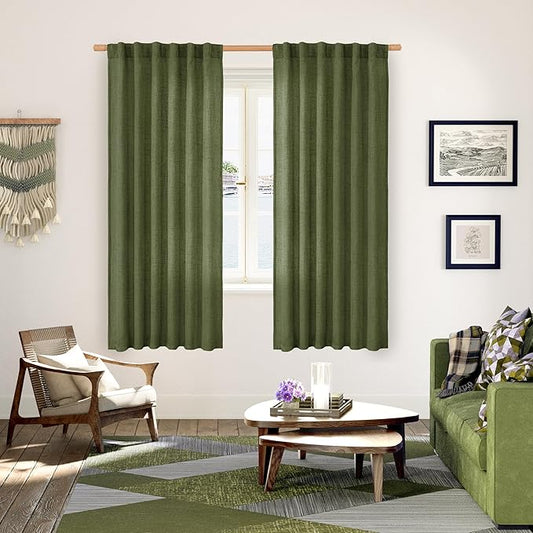 YoungsTex Olive Green Linen Curtains 63 Inch Length - Image 2