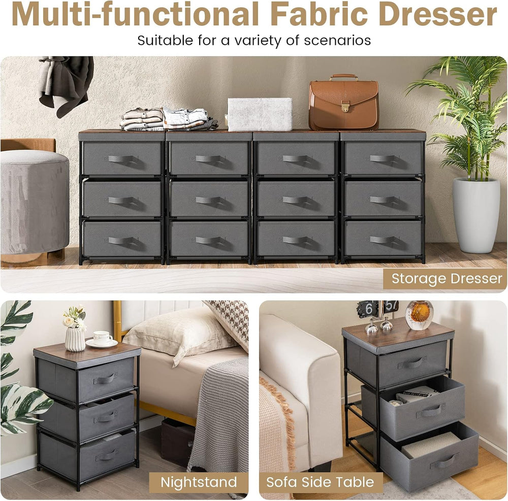 GOFLAME Fabric Dresser Set of 2 with 3 Drawers, Nightstand for Bedroom, Bedsi...